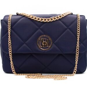 Elegant Navy Quilted Bag with Gold Chain